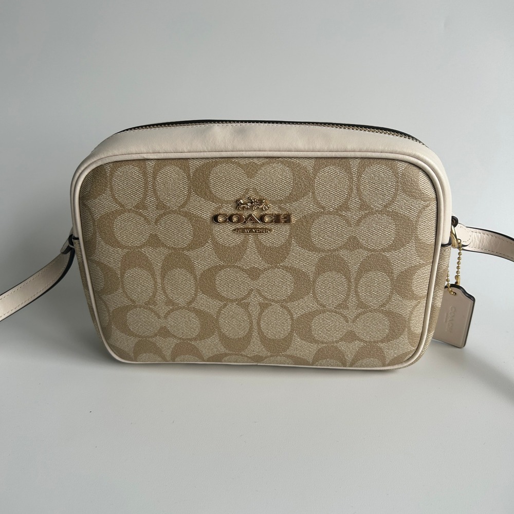 Coach Jamie Chalk White Signature Canvas Leather Camera Bag‎ Good